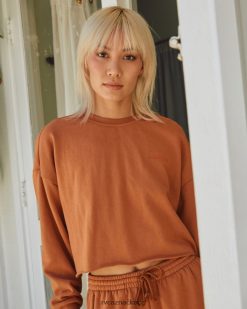 oblečení RVCA ženy zkušební jízda oříznutá mikina jantar BN4N081521